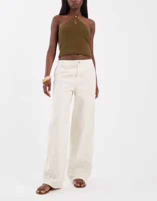 barrel leg jeans with no waistband in off white