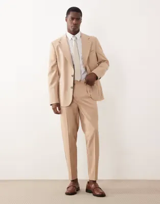 100% summer wool tapered suit trousers in beige