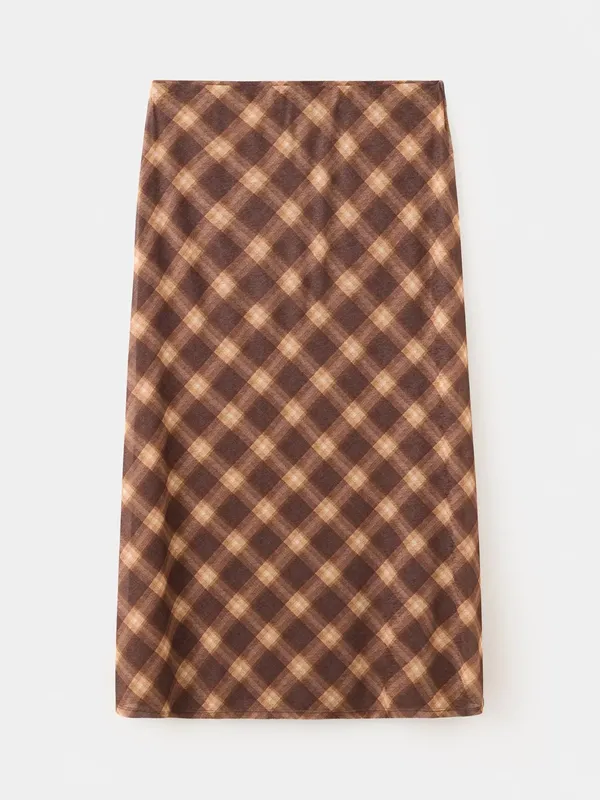 Mango Check Midi Skirt, Brown