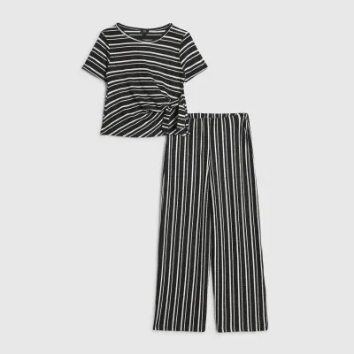Girls Black Stripe T-Shirt and Trouser Set