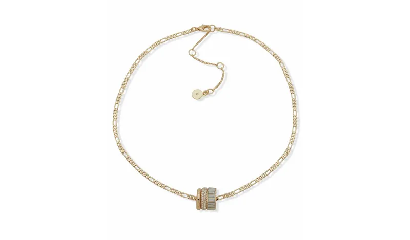 DKNY Gold Tone Pave White Baguette Pendant Necklace