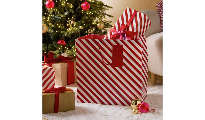 Argos Home Pack of 2 Red & White Stripe Large Gift Bags