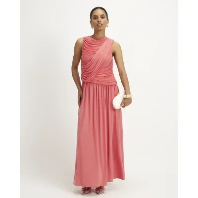 Petite Pink Drape Maxi Dress
