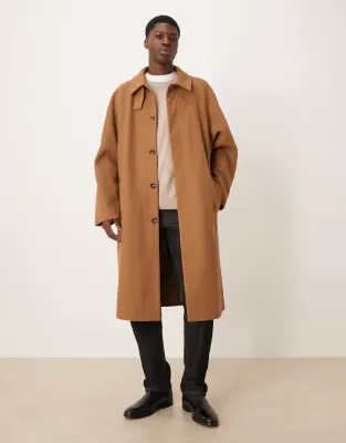 wool look overcoat in tobacco