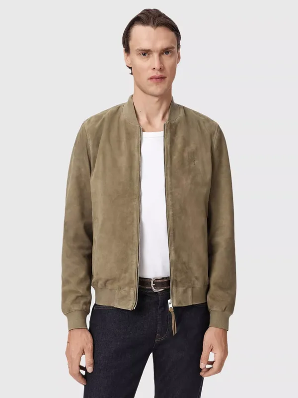 AllSaints Morten Suede Bomber Jacket, Olive Green
