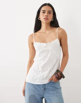crinkle cami with lace trim in white