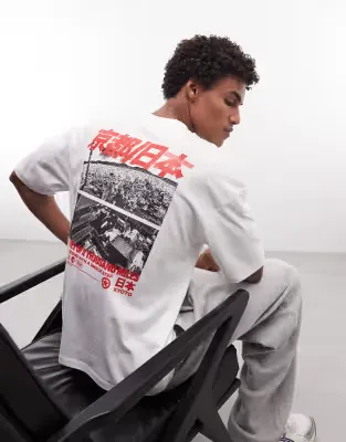 oversized t-shirt with scenic gloss puff print in white