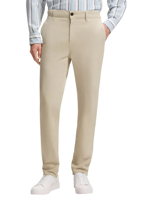 BOSS Satin Stretch Tapered Fit Trousers, Light Beige