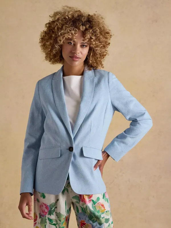 Joules Single Button Linen Rich Blazer, Blue