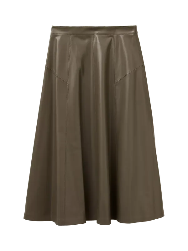 Benetton Flared PU Leather Midi Skirt