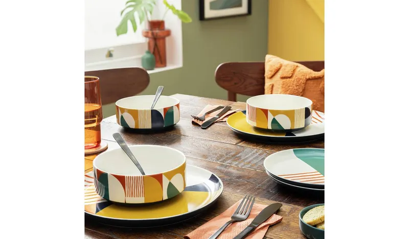 Habitat Geo Decal 12 Piece Dinner Set - Multicoloured