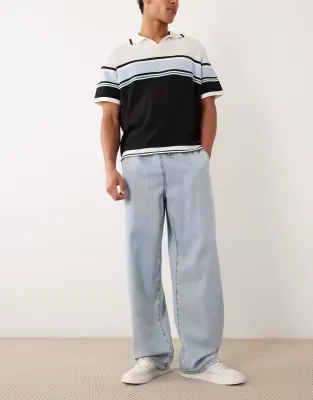 pull on baggy lightweight jeans in light wash blue