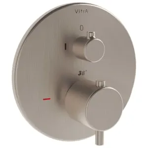 VitrA Origin Round Built-In 1 Way Thermostatic Bath & Shower Mixer Valve - Brushed Nickel