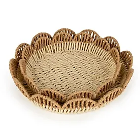 Candlelight Wicker Rattan scallop edge Scalloped Rattan Tray, Set of 2