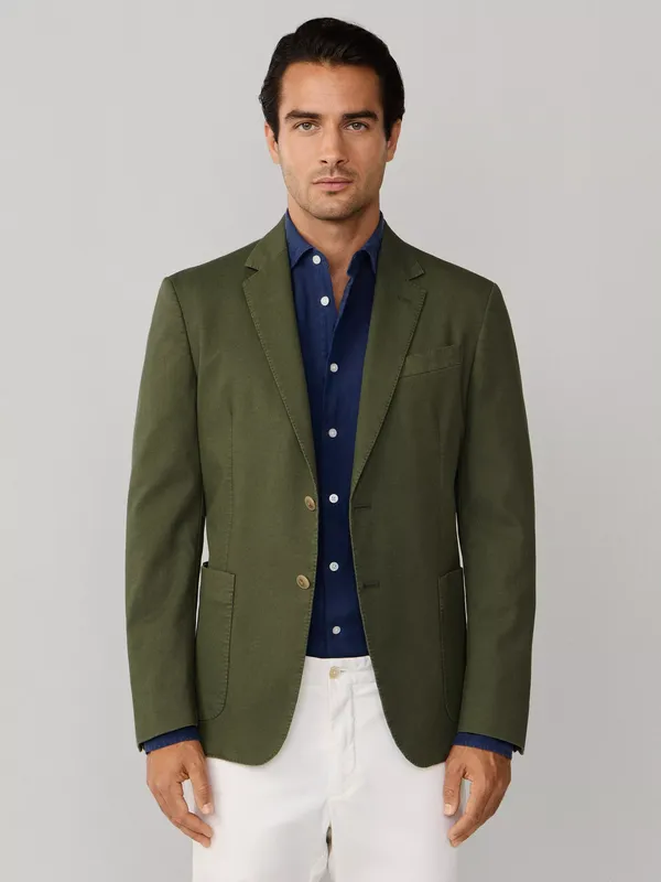 Hackett London Cotton Rich Unlined Shirt Jacket Block Blazer, Stone Green