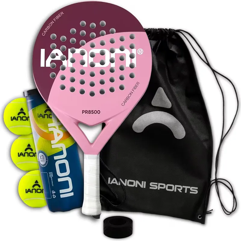 IANONI Adult PR8500 Carbon Padel Racket Bundle – Includes Bag, 3 Pro Balls and Grip