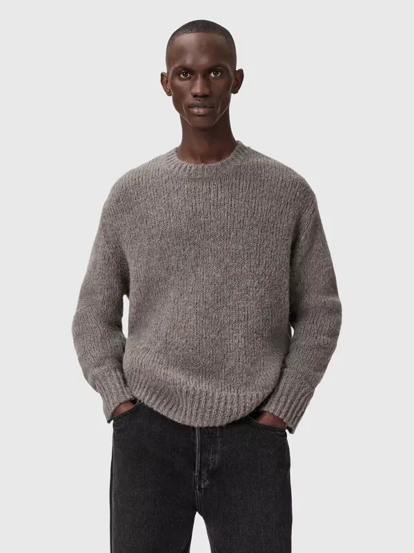 AllSaints Saku Wool Blend Textured Jumper, Metal Grey
