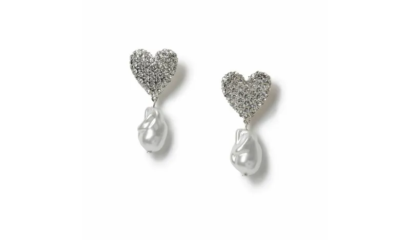 Freedom Silver Tone Pave Pearl Heart Stud Earrings