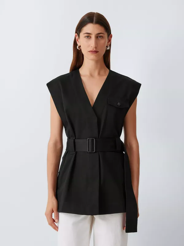 John Lewis Sleeveless V-Neck Utility Gilet, Black Beauty