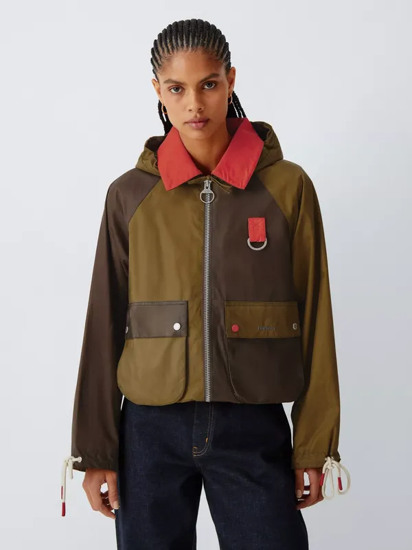 Barbour Drew Colour Block Wax Jacket, Brown Multi