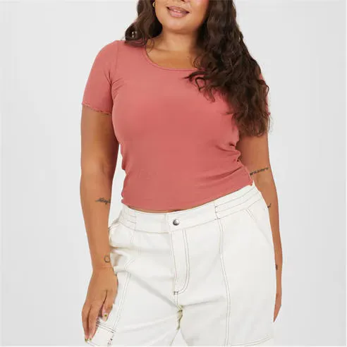Brave Soul Plus Size Basic Ribbed Short Sleeve T-shirt