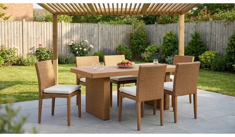 Habitat June 6 Seater Rattan Effect Patio Set - Brown