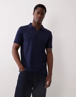 icon logo custom slim fit johnny collar pima cotton polo in navy