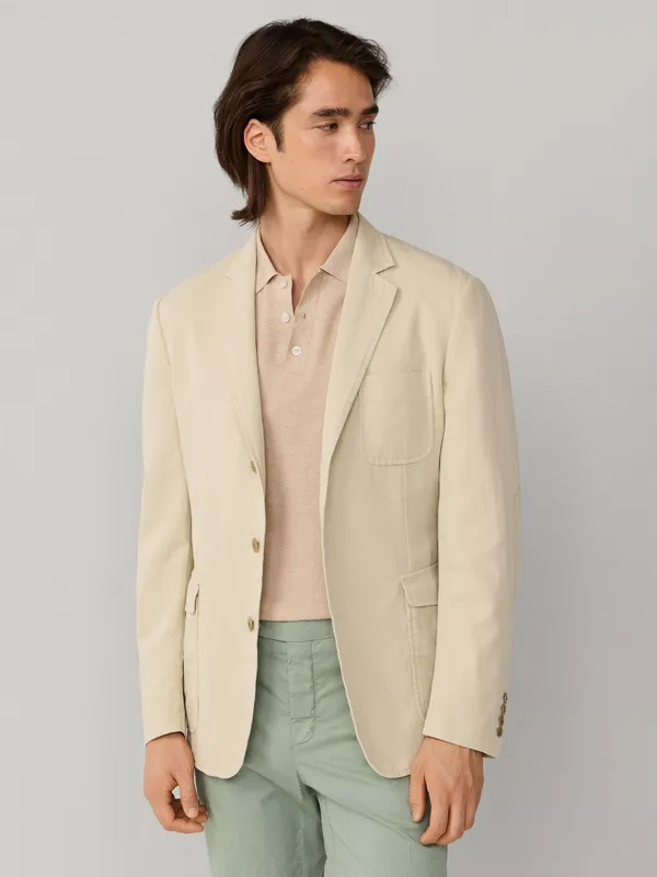 Hackett London Cotton Linen Blend Blazer, Natural Beige