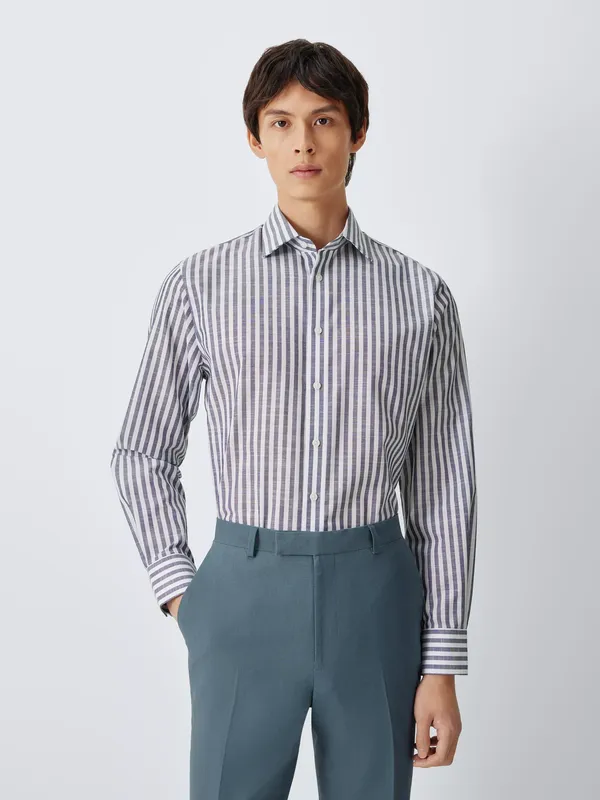 John Lewis Striped Tailored Fit Slub Cotton Shirt