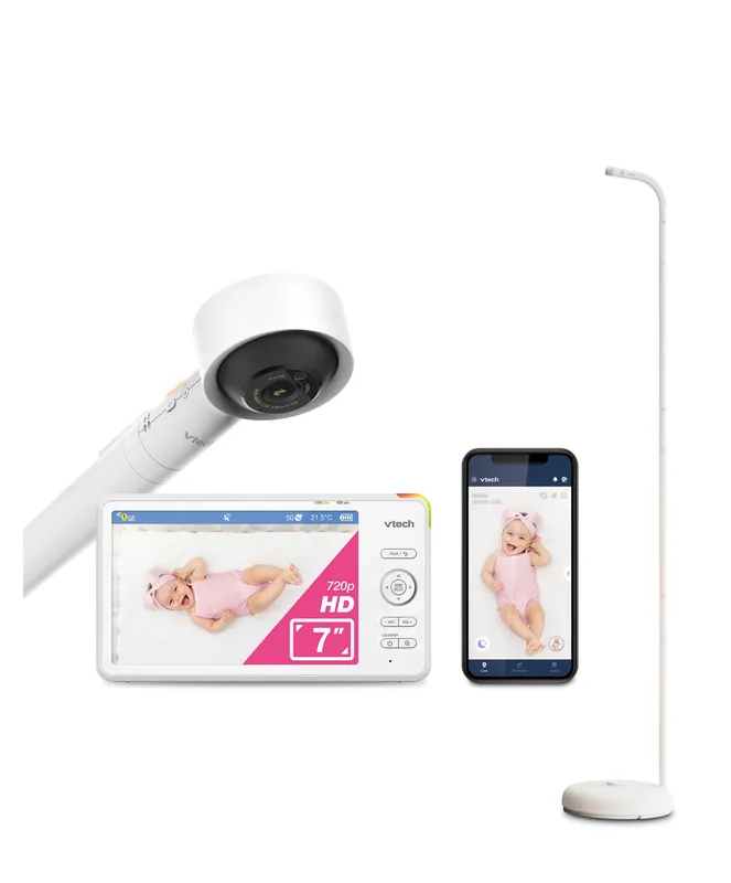 VTech RM7787HD 7inch Over-The-Cot Smart Monitor & VTech ClearView Universal O-T-C Camera Floor Stand - White
