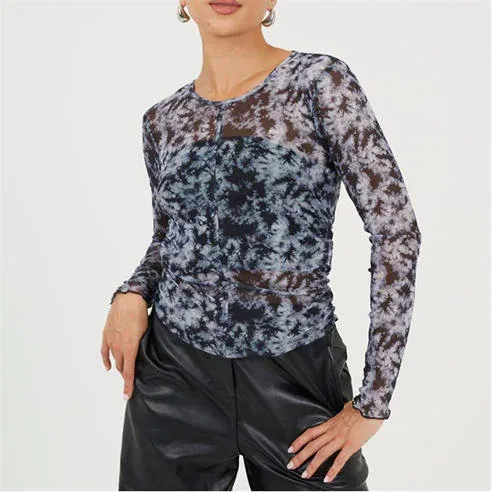 Brave Soul Womens Printed Mesh Long Sleeve T-Shirt