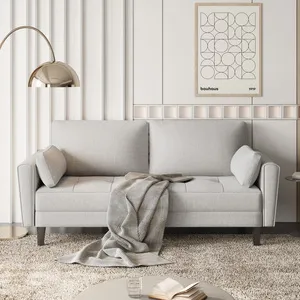 2 Seater Upholstered Sofa Couch with 2 Pillow - Greige