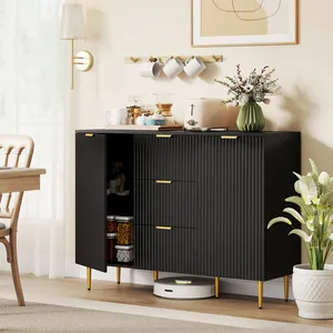 HOMCOM Sideboard Buffet Cabinet with 3 Drawers and Adjustable Shelves - Black