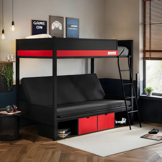 Nova Metal Bunk Bed with Futon Black and Red - Black