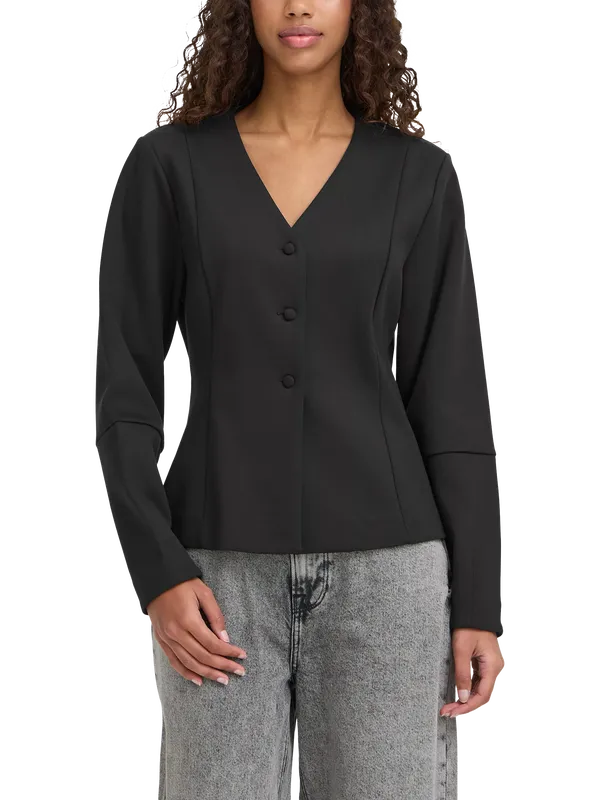 ICHI Kate V-Neck Sculpted Blazer, Black