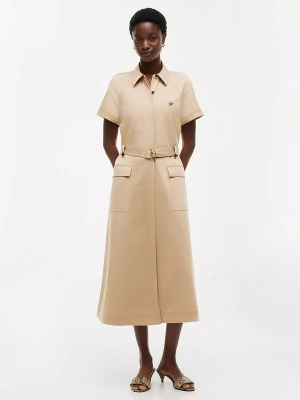 Tommy Hilfiger Belted Twill Midi Shirt Dress, Natural Stone