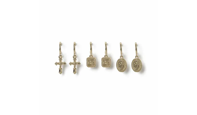 Freedom Gold-tone Charm Pack of 3 Drop Earrings