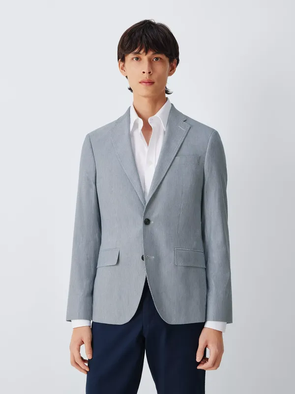 John Lewis Micro Stripe Cotton Blend Regular Fit Blazer, Blue/White