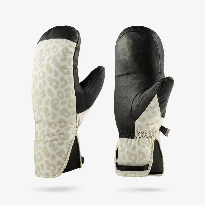 WEDZE Adults’ warm ski mittens SKI500 - White Leopard