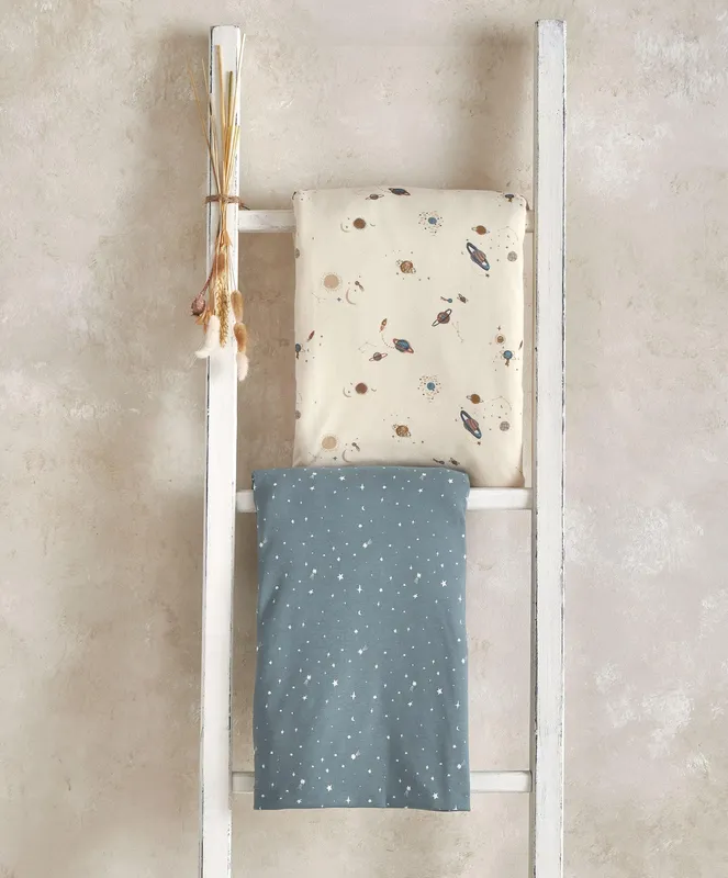 Mamas & Papas Cotbed Fitted Sheets (2 Pack) - Planet/Blue Star