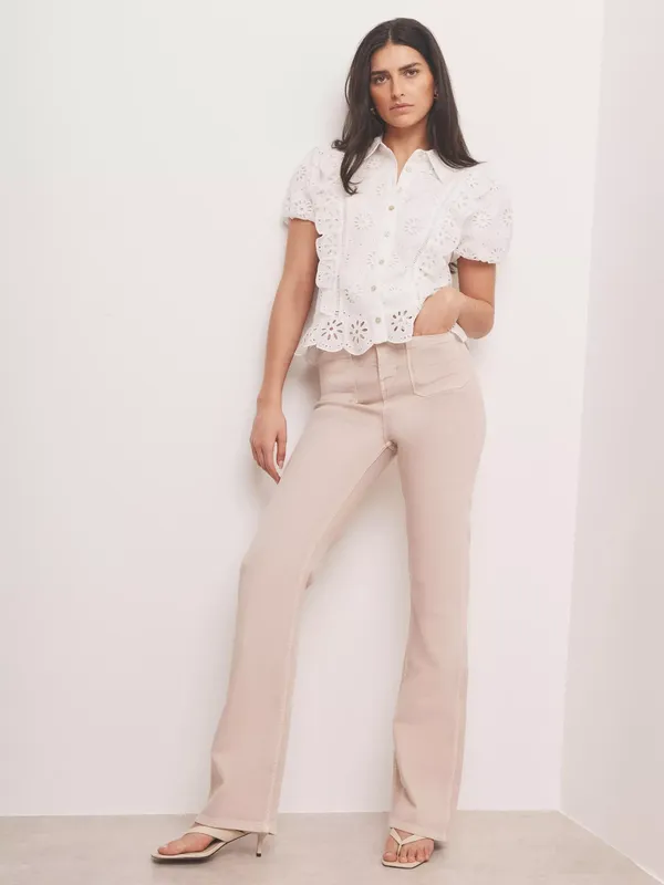 Mint Velvet Mid-Rise Pocket Flared Jeans, Natural Taupe
