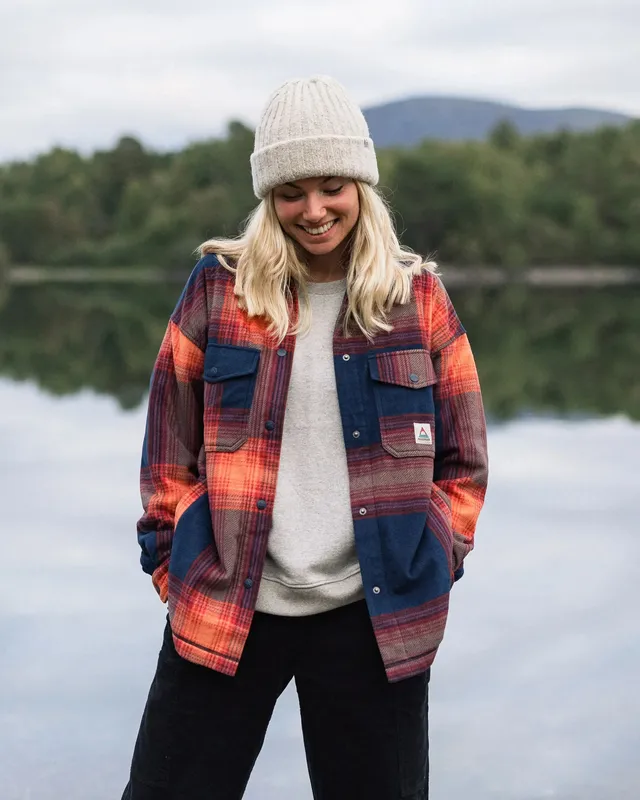 Passenger Clothing East Polar Fleece Shirt - Rich Navy/ Red Ochre Check