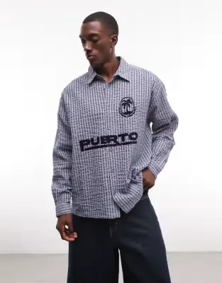 oversized long sleeve football shirt in blue check