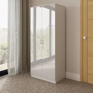 2 Door High White Gloss Bedroom Wardrobe Modern Storage Furniture - white Gloss