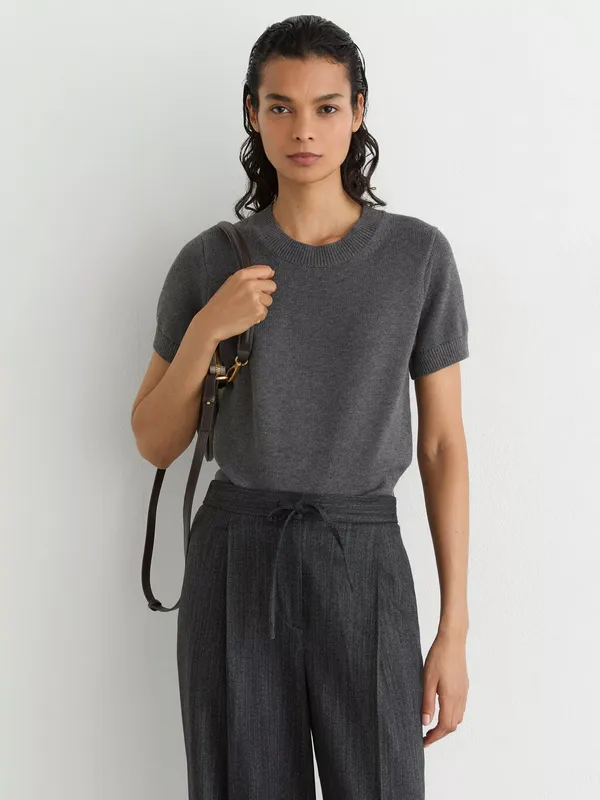 Reiss Rita Crew Neck Knit Top, Grey