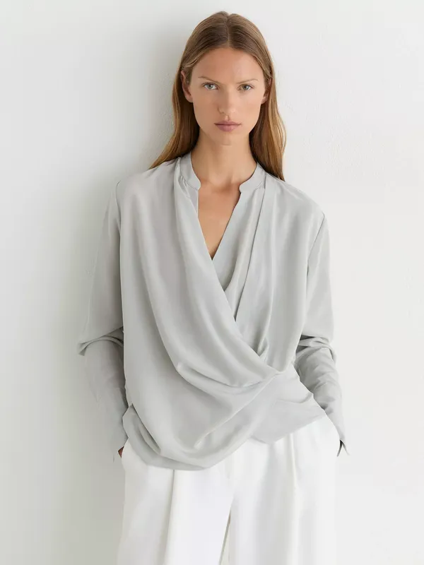 Reiss Lauren Silk Drape Shirt, Grey