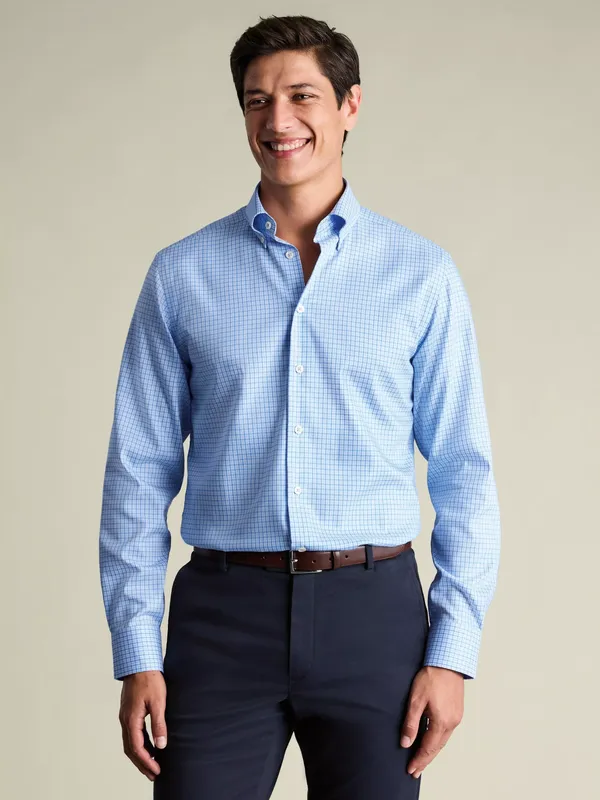 Charles Tyrwhitt Check Non-Iron Cotton Pinpoint Oxford Slim Fit Shirt, Cornflower Blue