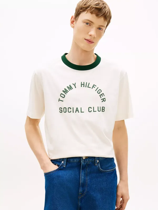 Tommy Hilfiger Contrast Crew Neck Chest Logo T-Shirt, Beige