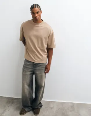 breatheMAX™ heavyweight boxy oversized t-shirt in beige cotton blend