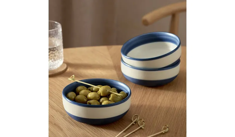 Habitat Artisan Stripe Set of 3 Stoneware Nibble Bowl - Blue